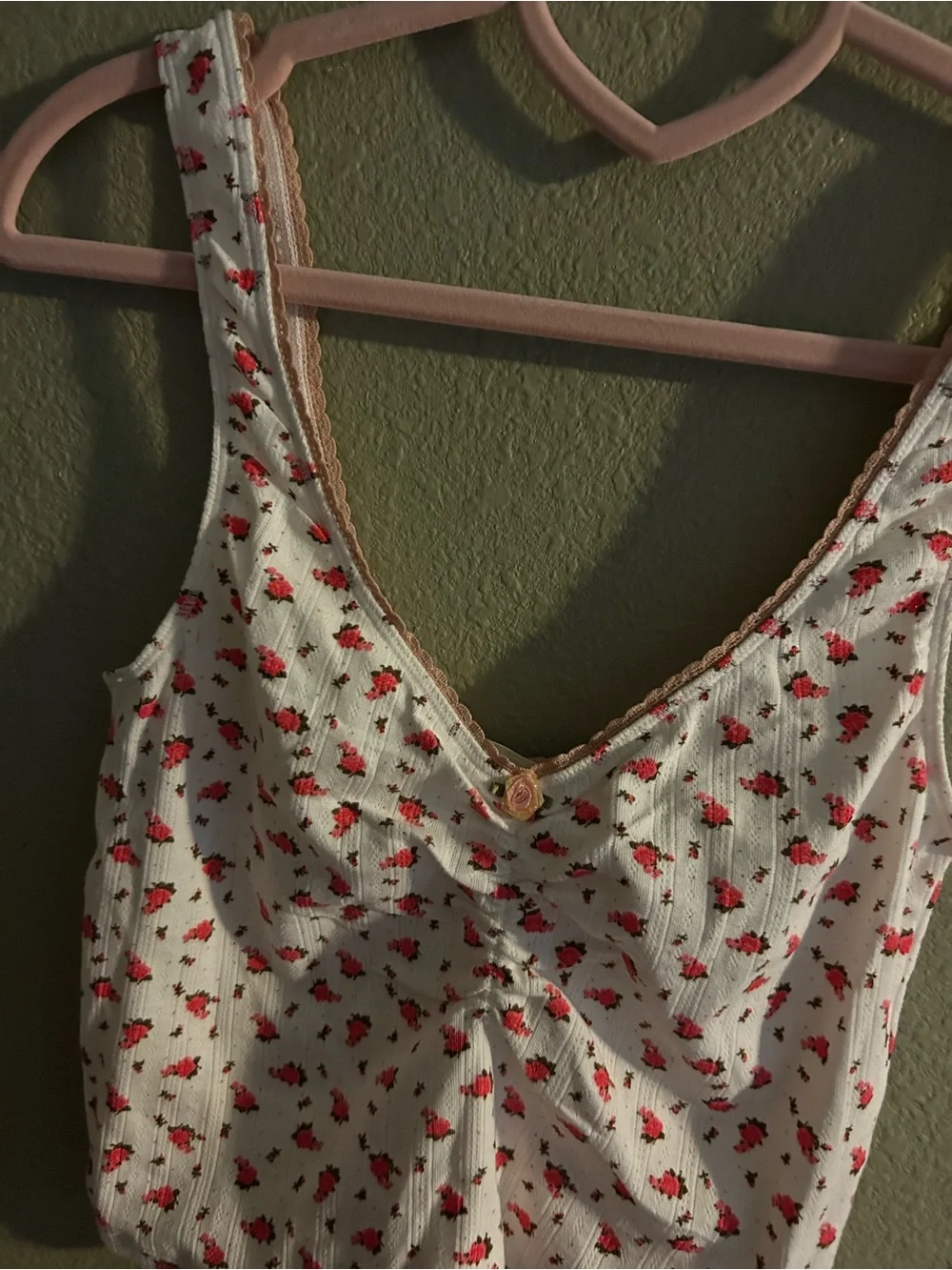 NWOT Free People Ivory Ribbed Floral V-Neck Crop Tank Top and pants pajama set